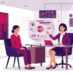 رسم توضيحي عصري لعيادة عيون فخمة حيث يشرح الطبيب تفاصيل تكلفة علاج قصر النظر Myopia للمريض 