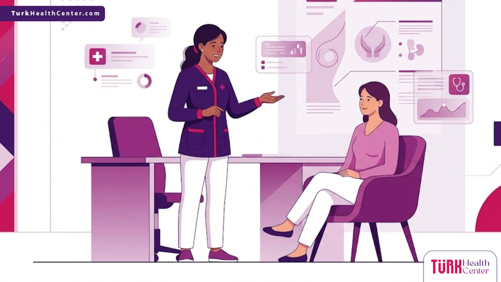 رسومات توضيحية طبية تشرح فوائد الجراحة الترميمية الوظيفية داخل عيادة حديثة ومتطورة 