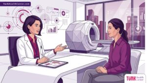 رسوم توضيحية لعيادة طبية حديثة تشرح خطوات جراحة التجميل بعد الأورام بأسلوب فيكتور راقي 