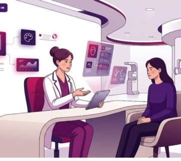 رسم توضيحي يظهر طبيباً يشرح تفاصيل أسعار جراحة التجميل للمريض داخل عيادة عصرية فاخرة 