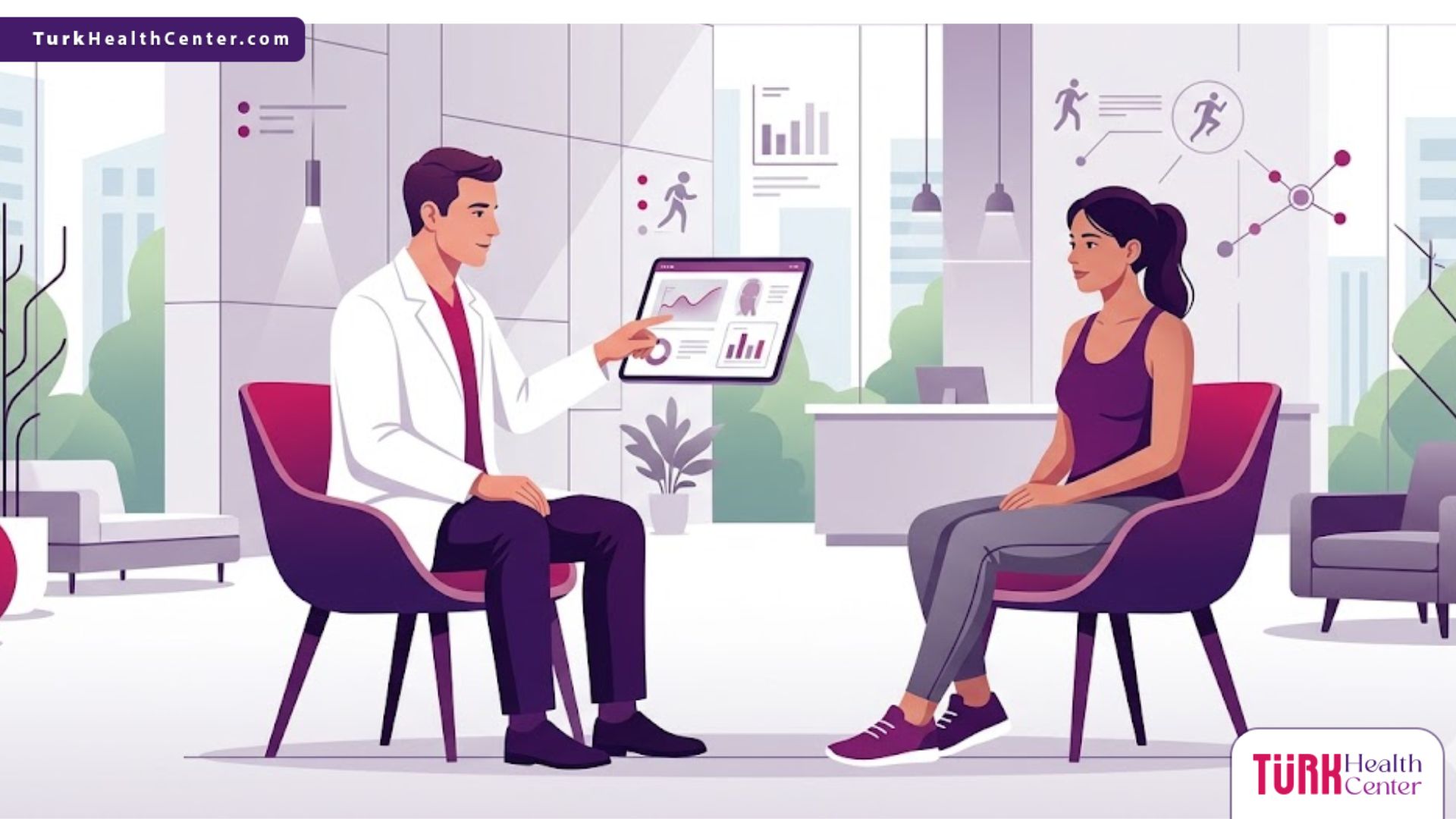 رسوم توضيحية لعيادة تجميل فخمة تشرح إجراءات جراحة التجميل الخاصة بالرياضيين للمرضى 