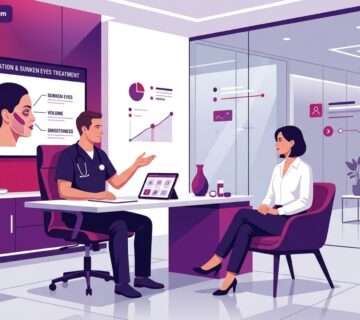 رسم توضيحي لعيادة طبية حديثة تشرح جراحة تجميل العيون الغائرة في تركيا