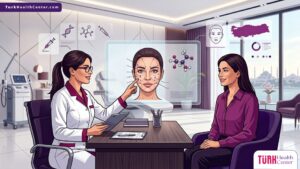 رسم توضيحي لعيادة تجميل تشرح إجراءات حقن البروفايلو بتركيز عالي في تركيا