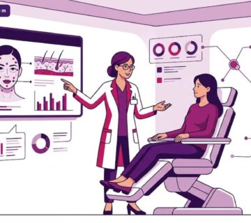 رسم توضيحي يظهر طبيباً يشرح عملية حقن البروفايلو في تركيا لمريض داخل عيادة فاخرة وأنيقة 