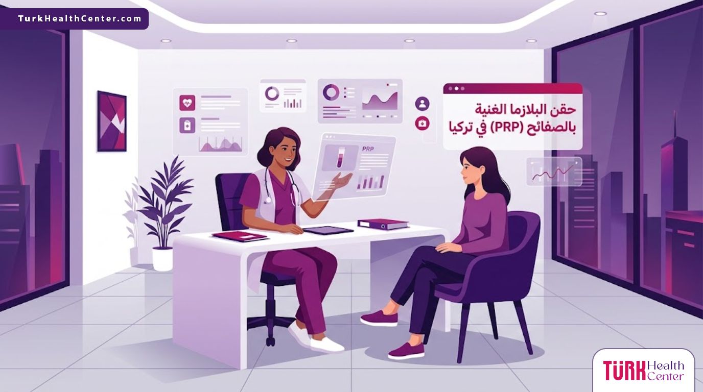 رسوم توضيحية لعيادة مودرن تشرح عملية حقن البلازما الغنية بالصفائح (PRP) في تركيا للمريض 