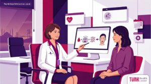 رسوم توضيحية لعيادة طبية حديثة تشرح تقنية حقن البلازما الغنية بالفيبرين (PRF) في تركيا للمريض 