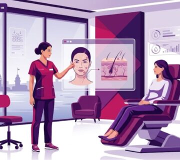 رسوم توضيحية لعيادة تجميل فخمة تشرح آلية عمل حقن الهيدرو بوستر في تركيا للمريض 