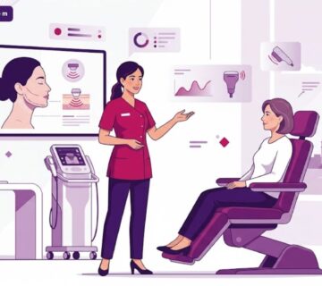 رسوم توضيحية لعيادة تجميل تشرح عملية شد الوجه بالهايفو في تركيا بألوان فاخرة 