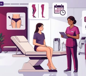 رسوم توضيحية لعيادة تجميل تشرح إجراءات تكلفة شفط دهون الفخذين في تركيا 