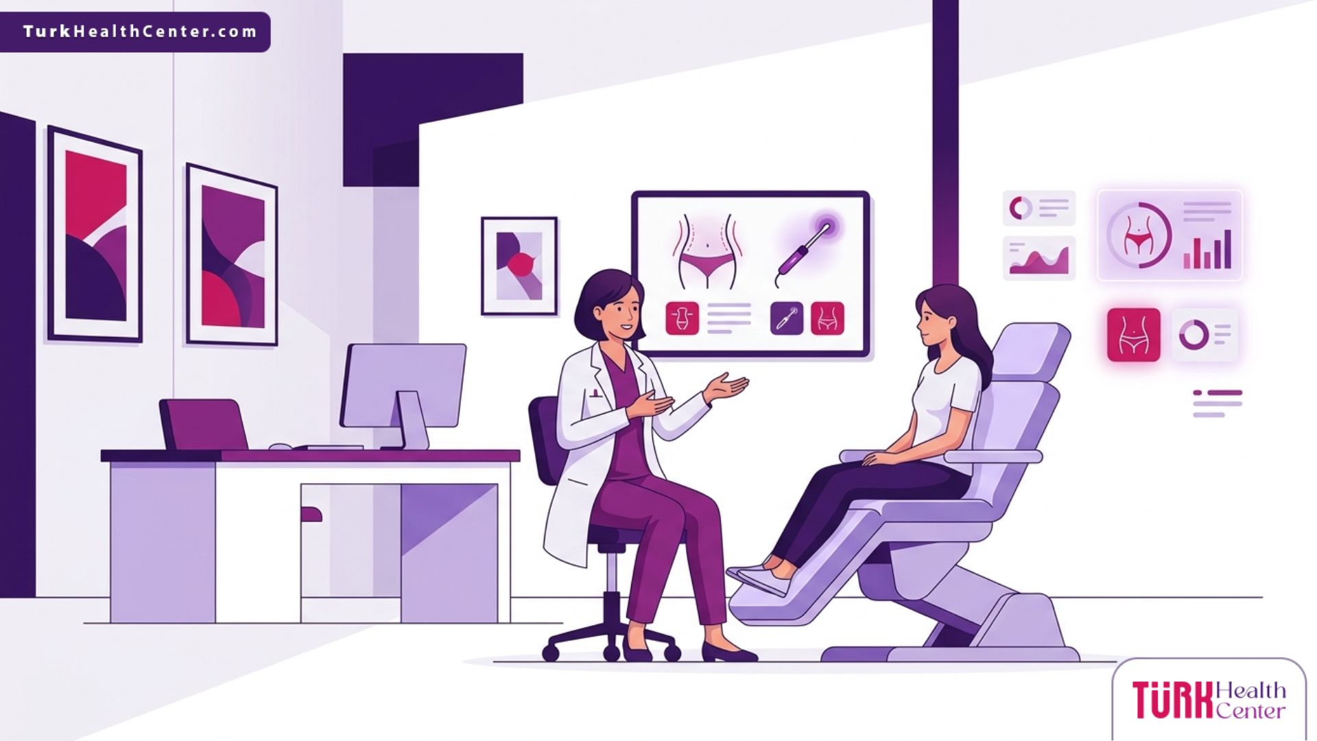 طبيب يشرح تفاصيل شفط الدهون بتقنية جي بلازما لمريض داخل عيادة تجميل فاخرة