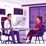 رسم توضيحي فني يمثل استشارة طبية في عيادة فاخرة حول شفط دهون الأرداف في تركيا