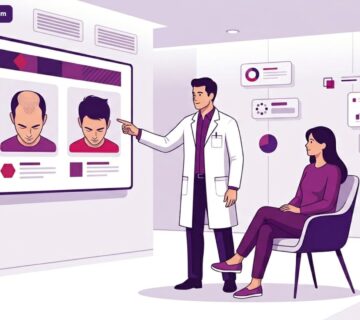 رسم توضيحي لعيادة طبية فاخرة يشرح تفاصيل صور بعد زراعة الشعر 