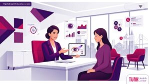 رسوم توضيحية لعيادة عيون حديثة تشرح سعر عملية تثبيت القرنية في تركيا للمرضى 