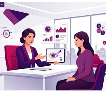 رسوم توضيحية لعيادة عيون حديثة تشرح سعر عملية تثبيت القرنية في تركيا للمرضى 