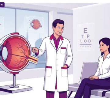 رسوم توضيحية لعيادة حديثة توضح كيفية اختيار دكتور عيون شاطر في تركيا وطرق الفحص المتقدمة 