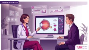 رسوم توضيحية لعيادة عيون حديثة تشرح مخاطر علاج طول النظر Hyperopia في تركيا للمريض بطريقة احترافية 
