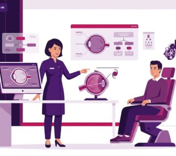 رسوم توضيحية فاخرة تشرح تقنيات زراعة العدسات الداخلية في تركيا داخل عيادة عيون متطورة 