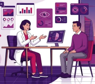 رسوم توضيحية حديثة لعيادة عيون متخصصة تشرح سعر فحص مجال الإبصار في تركيا 