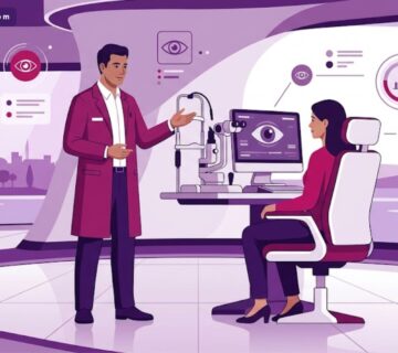 رسوم توضيحية لعيادة حديثة تشرح عملية سعر قياس النظر بالكمبيوتر في تركيا بألوان احترافية 