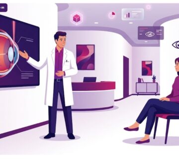 رسم توضيحي لاستشارة طبية حول سعر عملية الليزك السطحي في تركيا داخل عيادة عصرية 