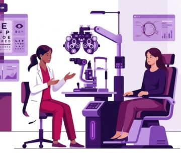 رسوم توضيحية لعيادة عيون حديثة تشرح سعر كشف النظر في تركيا والخدمات الطبية المقدمة 