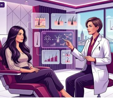 رسوم توضيحية لعيادة طبية حديثة تشرح عملية زراعة الشعر للسيدات في تركيا بدون حلاقة 