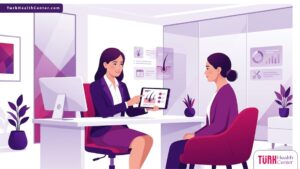 رسوم توضيحية لعيادة طبية حديثة تشرح عملية زراعة الشعر النساء بألوان متناغمة 