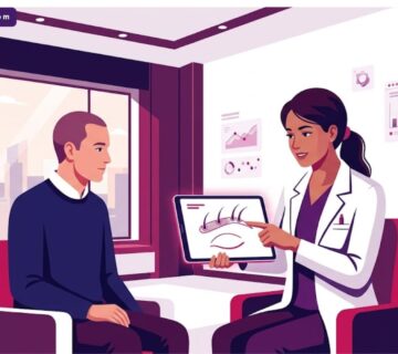رسوم توضيحية لعيادة طبية حديثة تشرح خطوات زراعة شعر الحاجبين بأسلوب عصري 