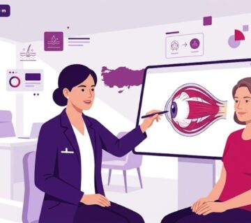 رسوم توضيحية لعيادة طبية حديثة تشرح تقنيات علاج تجاعيد الضحك للعين في تركيا بأسلوب عصري 