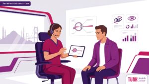 توضيح طبي لإجراءات علاج كسل العين بالليزر في تركيا في عيادة حديثة