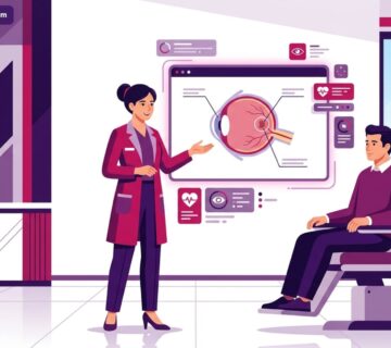 رسم توضيحي لعيادة طب العيون يبرز تفاصيل عملية الثقب البقعي في تركيا