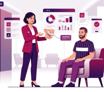 رسم توضيحي طبي فاخر لطبيب يشرح خطوات عملية زراعة الذقن لمريض داخل عيادة حديثة 