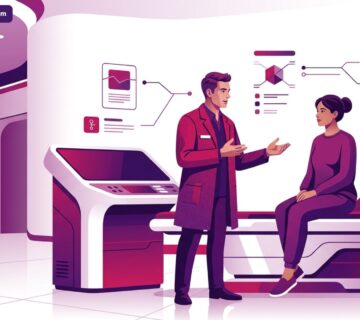 رسم توضيحي متقدم لعيادة طبية فاخرة يظهر طبيباً يشرح تفاصيل عملية زراعة الرأس لمريض بثقة وهدوء 