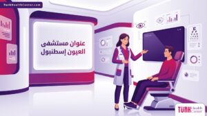 رسم توضيحي لعيادة حديثة تشرح موقع وعنوان مستشفى العيون إسطنبول للمرضى