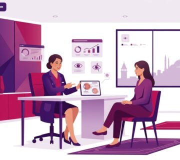 رسم توضيحي حديث لطبيب يشرح خطوات العلاج لمريض في عيادة تجميل عيون في تركيا 