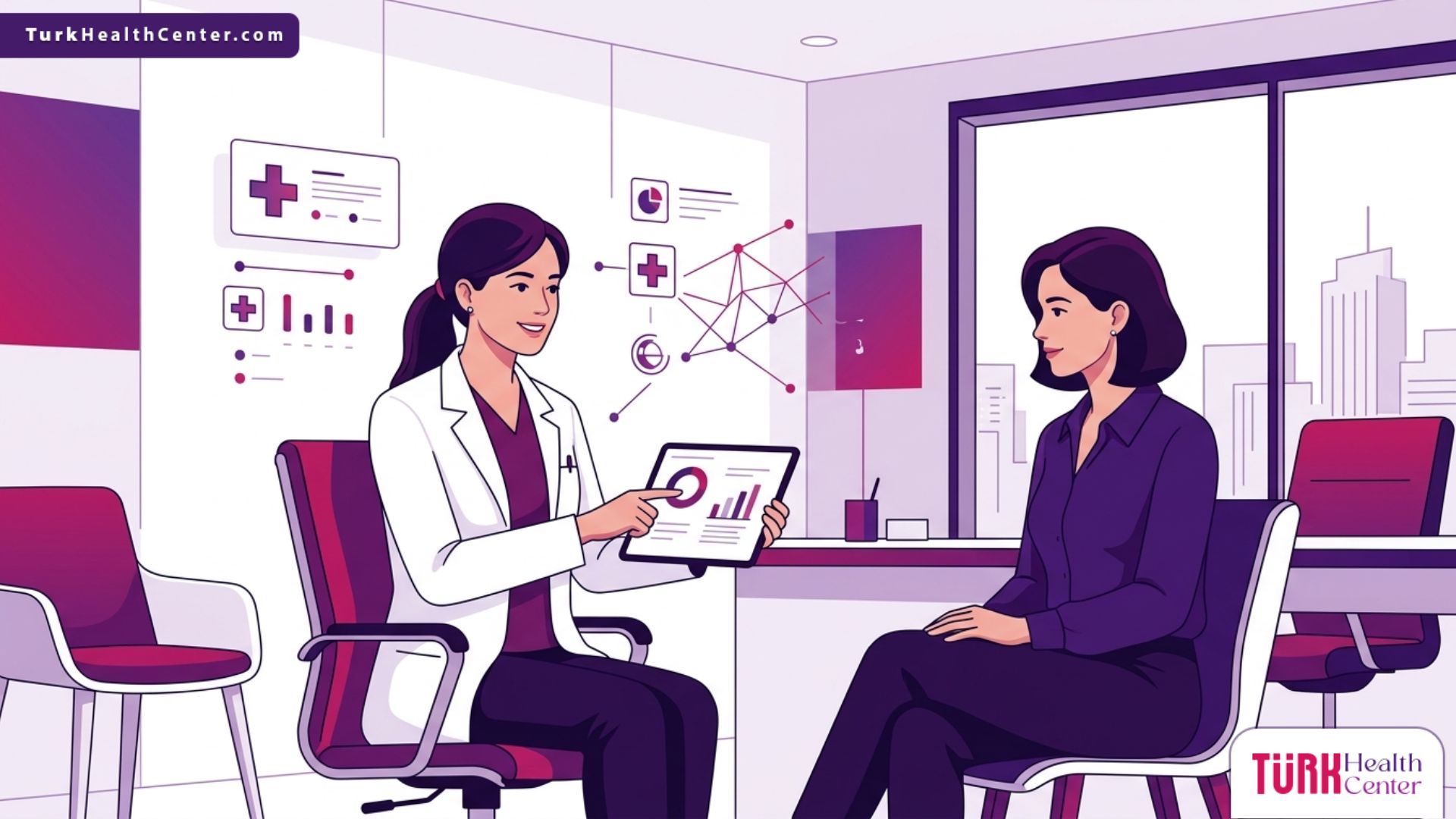 رسم توضيحي طبي متقدم يظهر طبيباً يشرح لمريض تفاصيل ومحاذير مخاطر شفط الدهون بتقنية سمارت ليبو داخل عيادة حديثة