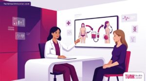 رسوم توضيحية لعيادة تجميل حديثة تشرح ميزات شفط الدهون مع الحقن للمريض بأسلوب احترافي وألوان فخمة 