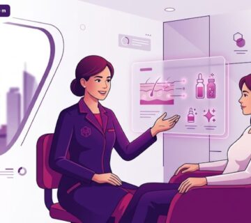 رسوم توضيحية لعيادة تجميل تشرح إجراءات ميزوثيرابي الوجه في تركيا بأسلوب عصري وألوان متناسقة 