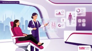 رسم توضيحي لعيادة حديثة تشرح عملية نحت الجسم بالجي بلازما في تركيا لمريض بأسلوب فيكتور راقي 