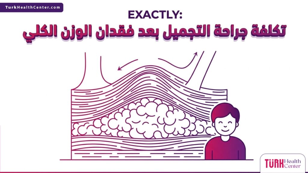 رسم تشريحي يوضح الآلية العلمية لشد طبقات الجلد والعضلات ضمن مقال تكلفة جراحة التجميل بعد فقدان الوزن الكلي.