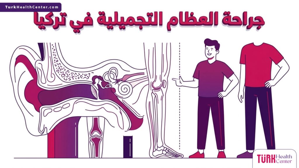 إنفوجرافيك طبي دقيق يوضح التشريح الداخلي والهندسة الهيكلية المستخدمة في جراحة العظام التجميلية في تركيا.