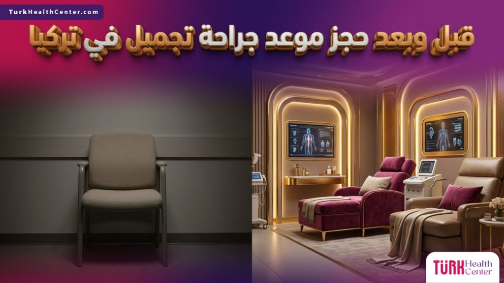 مقارنة بصرية ثلاثية الأبعاد تظهر الانتقال إلى مستوى الرفاهية الطبية العالية قبل وبعد حجز موعد جراحة تجميل في تركيا