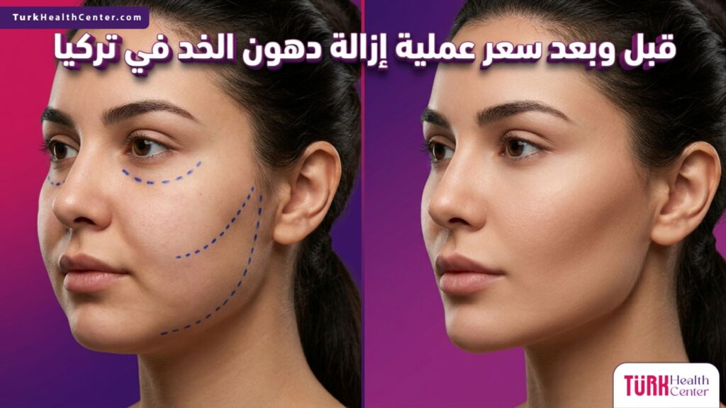 مقارنة قبل وبعد توضح نتائج وتأثير سعر عملية إزالة دهون الخد في تركيا على تحديد ملامح الوجه