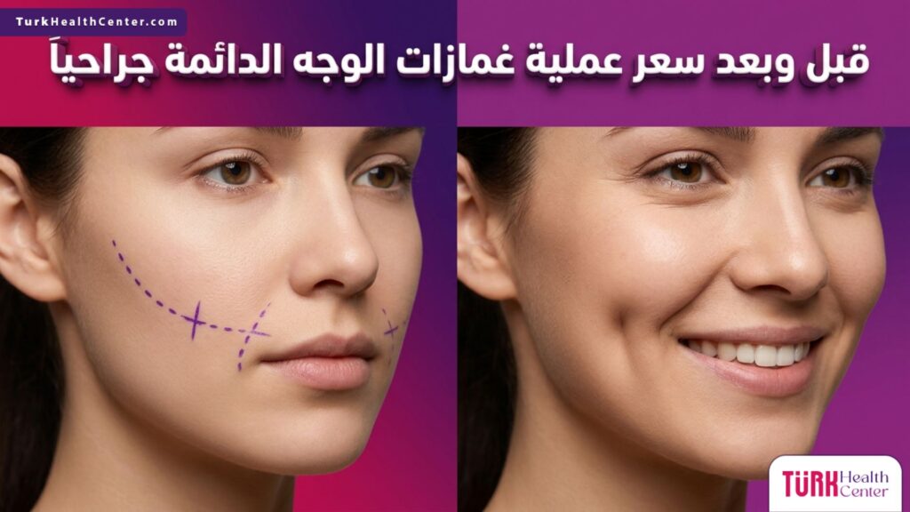 مقارنة قبل وبعد توضح نتائج و سعر عملية غمازات الوجه الدائمة جراحياً