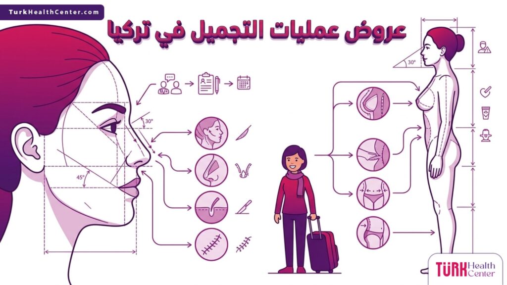 إنفوجرافيك طبي يوضح المعايير الجمالية المرتبطة مع عروض عمليات التجميل في تركيا