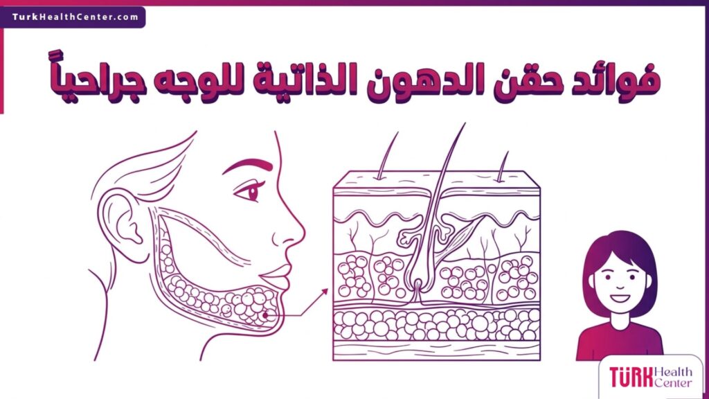 إنفوجرافيك تشريحي دقيق يوضح آلية العمل التشريحية التي تبرز فوائد حقن الدهون الذاتية للوجه جراحياً.