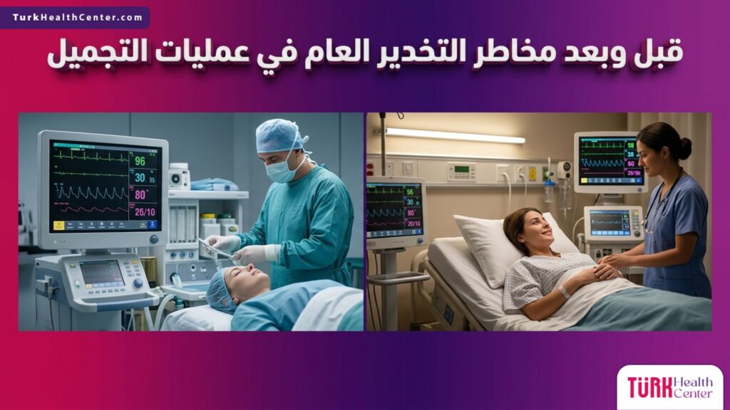 مقارنة بصرية لمراحل الرعاية لتجنب مخاطر التخدير العام في عمليات التجميل