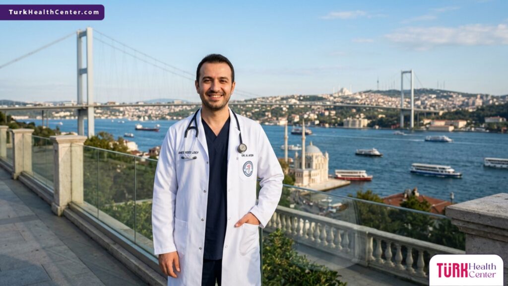 طبيب تخدير محترف يقدم نصائح حول مخاطر التخدير العام في عمليات التجميل أمام جسر البوسفور في إسطنبول