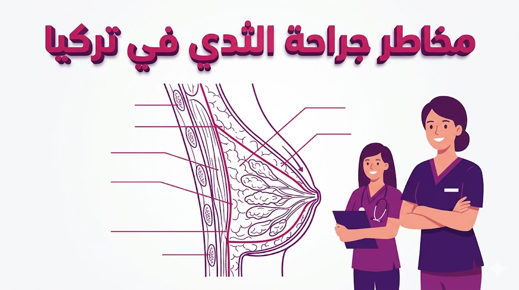 مخطط تشريحي تعليمي دقيق بنمط الفيكتور يوضح طبقات الأنسجة الآمنة للوقاية من مخاطر جراحة الثدي في تركيا.