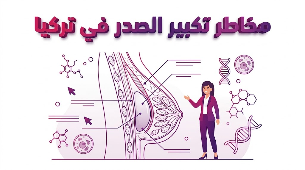 مخطط تشريحي طبي دقيق يوضح تفاصيل الأنسجة والوقاية من مخاطر تكبير الصدر في تركيا بشكل آمن.